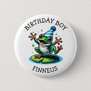 Funny Frog Themed Birthday Boy Button