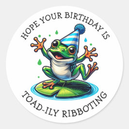 Funny Frog Themed Birthday Runder Aufkleber