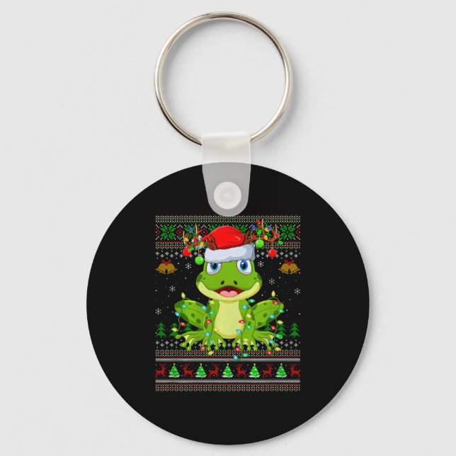 Funny Frog Ugly Christmas Sweaters Holiday Santa C Schlüsselanhänger (Vorderseite)