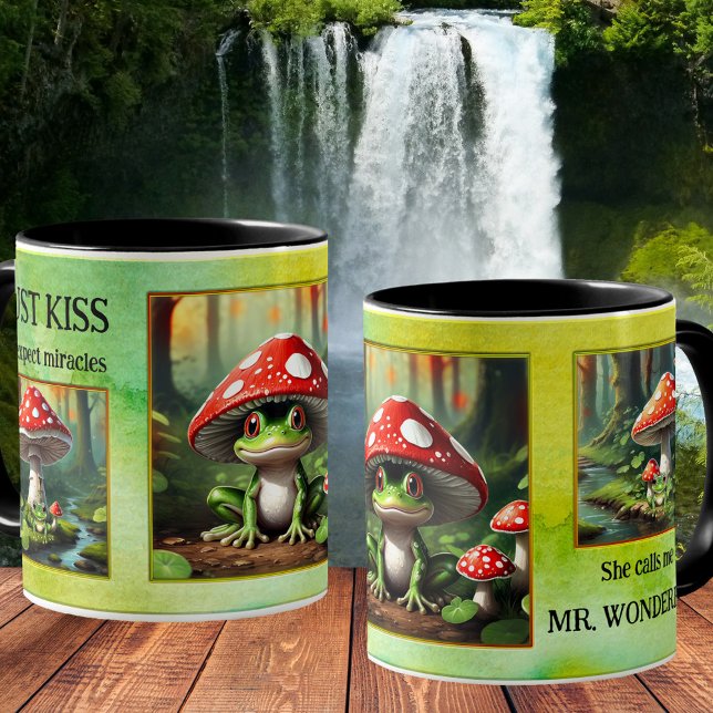 Funny Frog Watercolor Foto Kaffeetasse (Funny husband or boyfriend mug featuring a green watercolor design with your photos (optional))