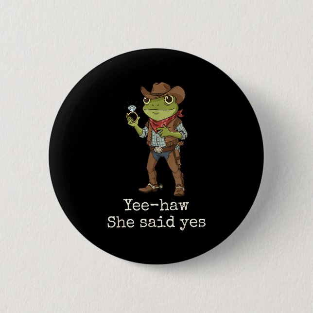 Funny Frog Western Engagement Matching Couples Tee Button (Vorderseite)