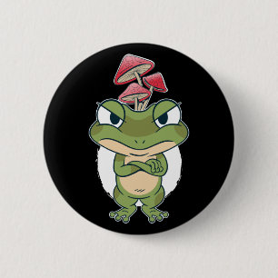 Funny Frog with mushrooms Button