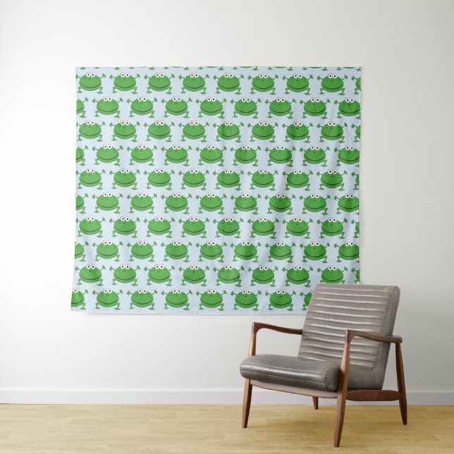 Funny Frogs White and Green Wall Tapestes Wandteppich (Beispiel (Horizontal))