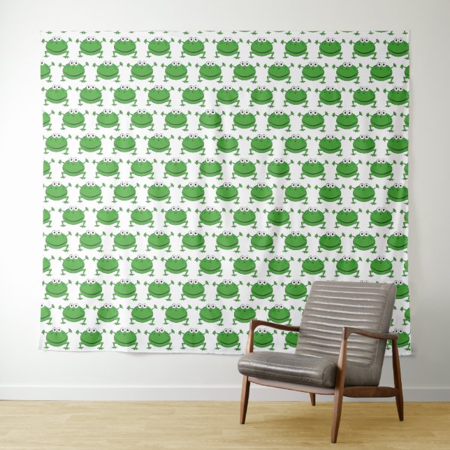 Funny Frogs White and Green Wall Tapestes Wandteppich (Beispiel (Horizontal))