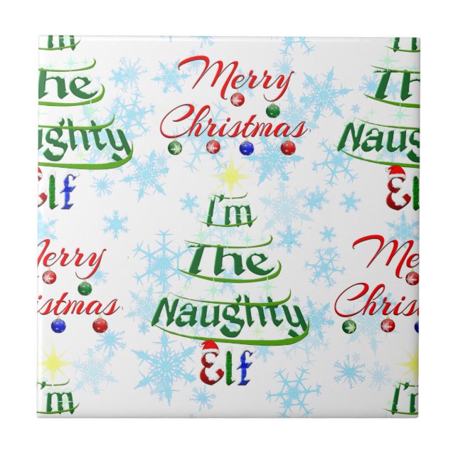 Funny frohe Weihnachtsfeiertag Naughty Elf Fliese (Vorderseite)