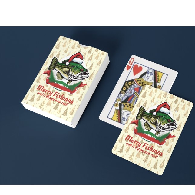 Funny frohe Weihnachtsfischerei Santa Fish Spielkarten (Merry Fishmas and a Happy New Reel. Fishing themed playing cards make a great stocking stuffer.)