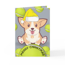 Funny Frohe Weihnachtskarte - Hund mit Tennis Ball