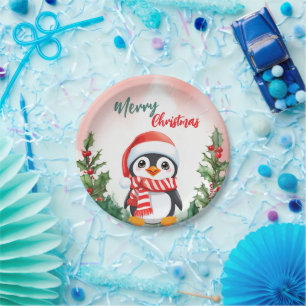 Funny Frohe Weihnachtskranz Niedliche Pinguine Mee Pappteller