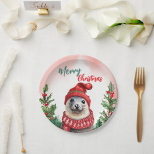 Funny Frohe Weihnachtskranz Niedliche Seelöwe Sieg Pappteller