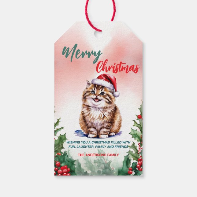 Funny Frohe Weihnachtsmann Niedlich Cat Kitten Geschenkanhänger (Rückseite)