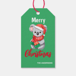 Funny fröhliche Weihnachten Koala Santa Rot und Gr Geschenkanhänger