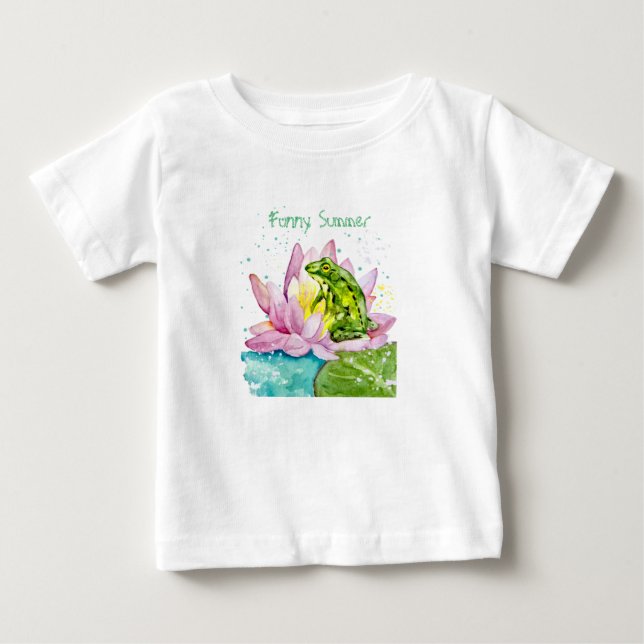 Funny Frosch auf einem Lotus Baby T-shirt (Vorderseite)