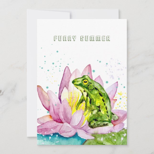 Funny Frosch auf einem Lotus Einladung (Vorderseite)