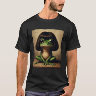 Funny Frosch mit Bob Haarschnitt Quirky Animal Mem T-Shirt