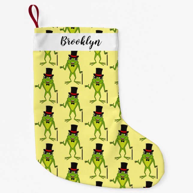 Funny Frosch mit Top-Hut-Cartoon Kleiner Weihnachtsstrumpf (Vorderseite)