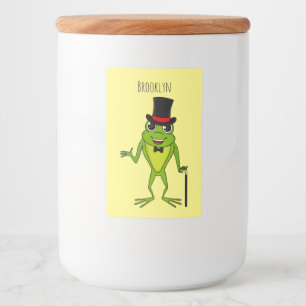 Funny Frosch mit Top-Hut-Cartoon Lebensmitteletikett