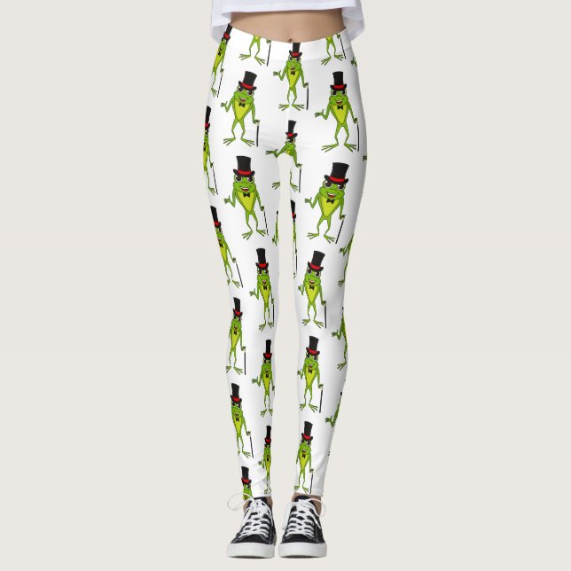 Funny Frosch mit Top-Hut-Cartoon Leggings (Vorderseite)
