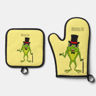 Funny Frosch mit Top-Hut-Cartoon Ofenhandschuh & Topflappen-Set