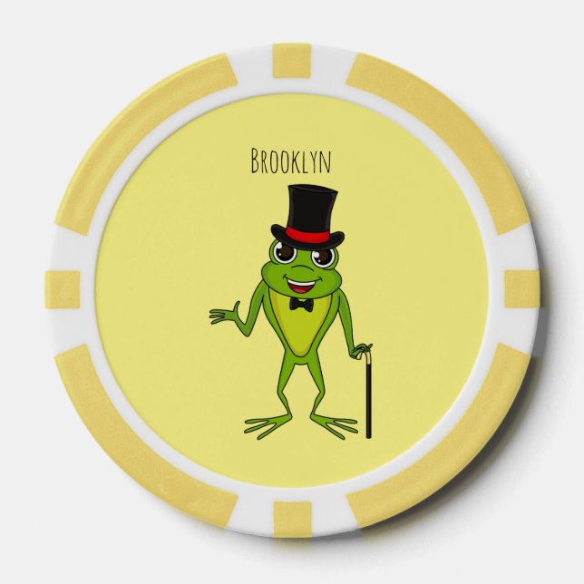 Funny Frosch mit Top-Hut-Cartoon Pokerchips (Vorderseite)