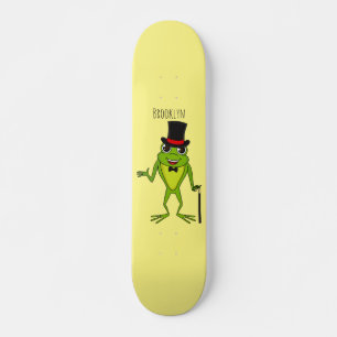 Funny Frosch mit Top-Hut-Cartoon Skateboard