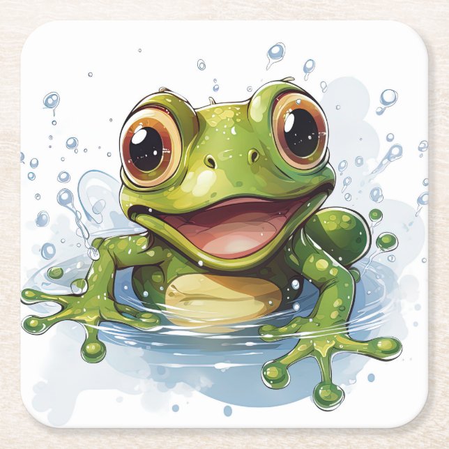 Funny Frosch Rechteckiger Pappuntersetzer (Vorderseite)