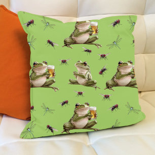 Funny Frosch und Dragonfly Light Green Pattern Kissen