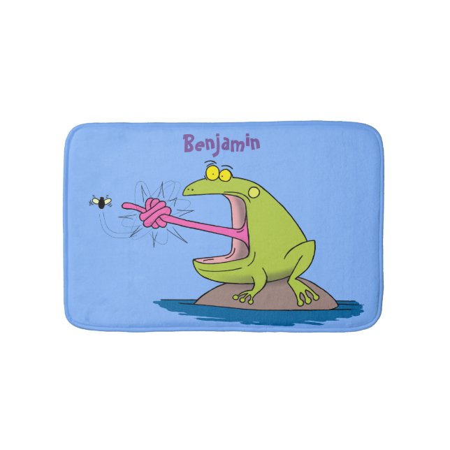 Funny Frosch und Fliege Cartoon Badematte (Vorderseite)