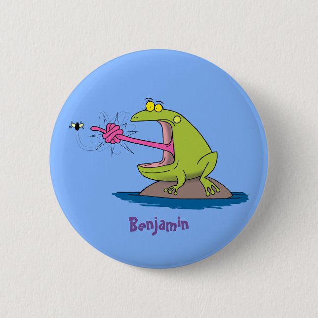 Funny Frosch und Fliege Cartoon Button (Vorderseite)