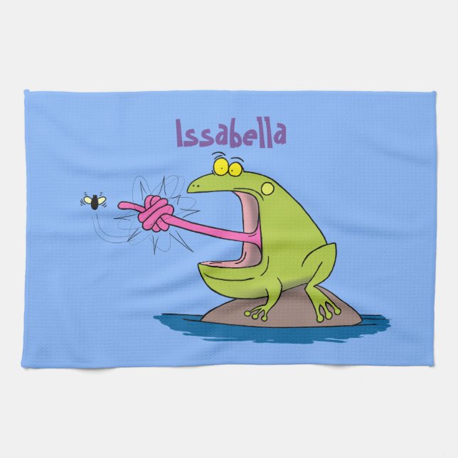 Funny Frosch und Fliege Cartoon Geschirrtuch (Horizontal)
