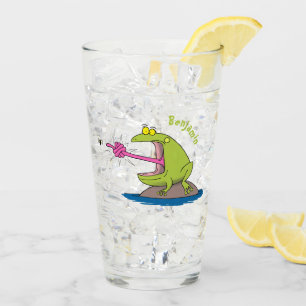 Funny Frosch und Fliege Cartoon Glas