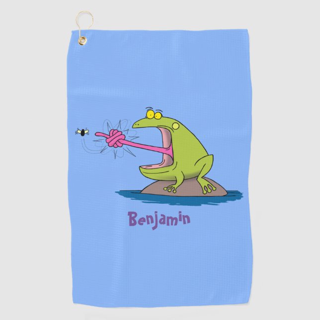 Funny Frosch und Fliege Cartoon Golfhandtuch (Vorderseite)