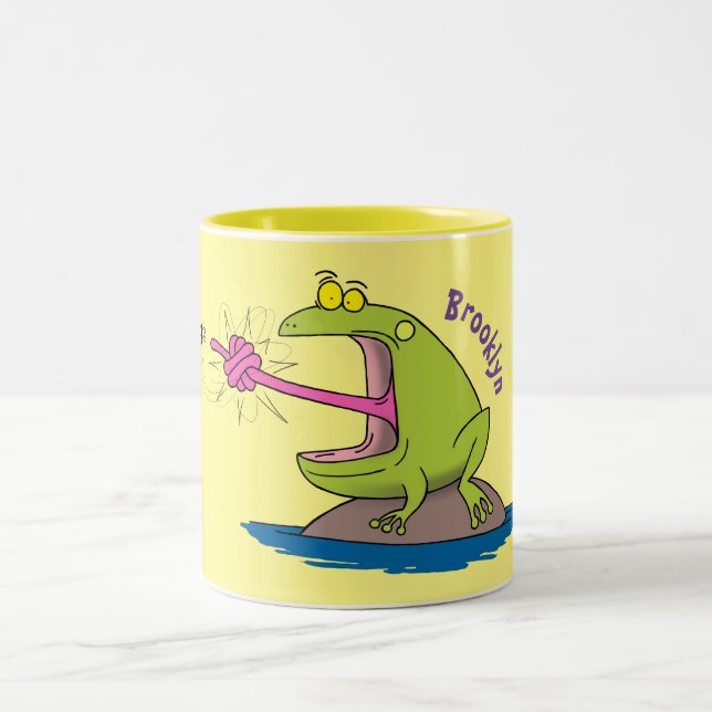 Funny Frosch und Fliege Cartoon Zweifarbige Tasse (Mittel)