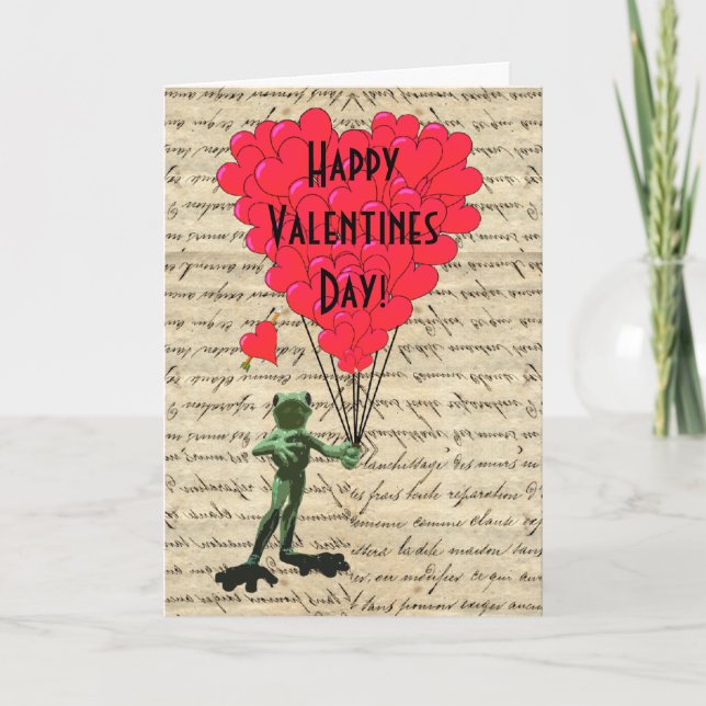 Funny Frosch und Herzvalentine Feiertagskarte (Vorderseite)
