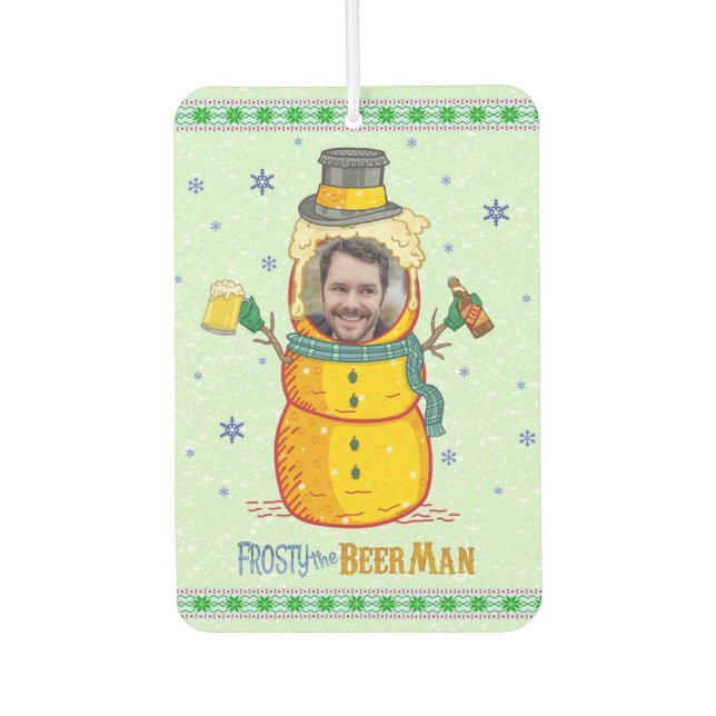 Funny Frosty Beer Man Spaß Custom Foto Weihnachten Autolufterfrischer (Vorderseite)