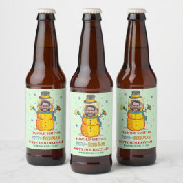 Funny Frosty Beer Man Spaß Custom Foto Weihnachten Bierflaschenetikett
