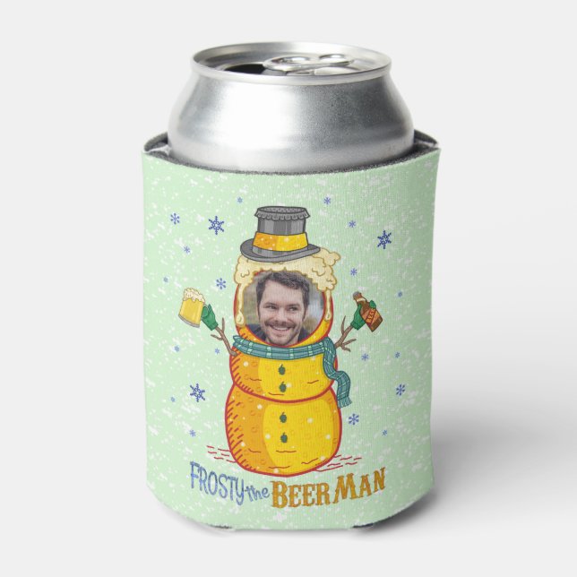 Funny Frosty Beer Man Spaß Custom Foto Weihnachten Dosenkühler (Kanne Vorderseite)