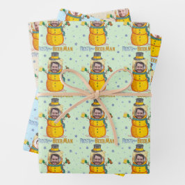 Funny Frosty Beer Man Spaß Custom Foto Weihnachten Geschenkpapier Set