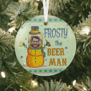 Funny Frosty Beer Man Spaß Custom Foto Weihnachten Ornament Aus Glas