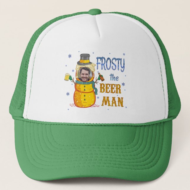 Funny Frosty Beer Man Spaß Custom Foto Weihnachten Truckerkappe (Vorderseite)
