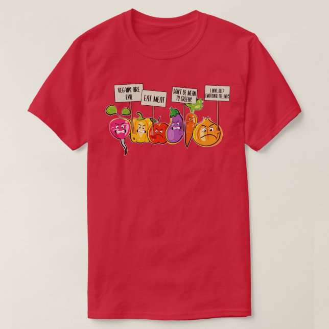 Funny Frucht Gemüse protestiert gegen Veganer T-Shirt (Design vorne)