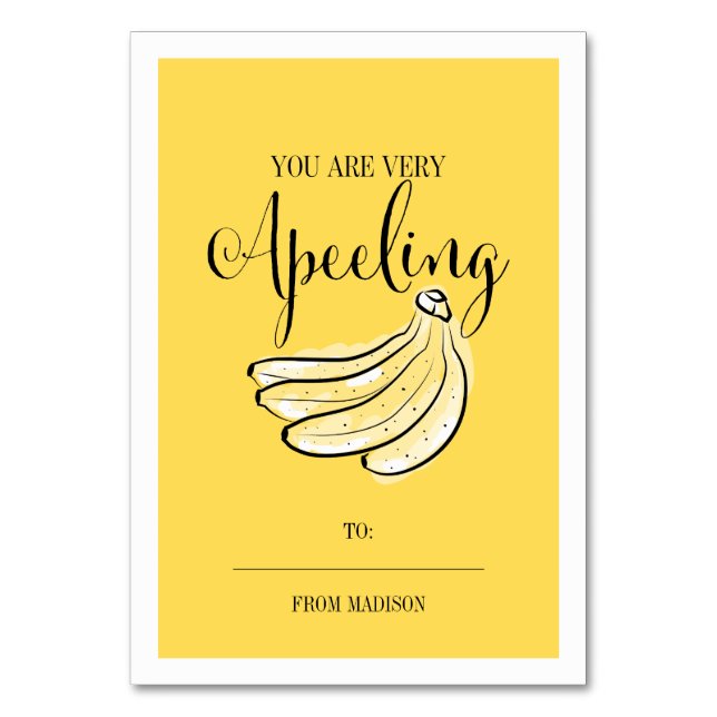 Funny Fruit Pun Banana Classroom Valentine Card Tischnummer (Vorderseite)