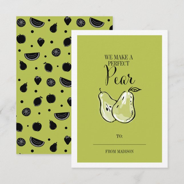 Funny Fruit Pun Birne Klassenzimmer Valentine Card Einladung (Vorne/Hinten)