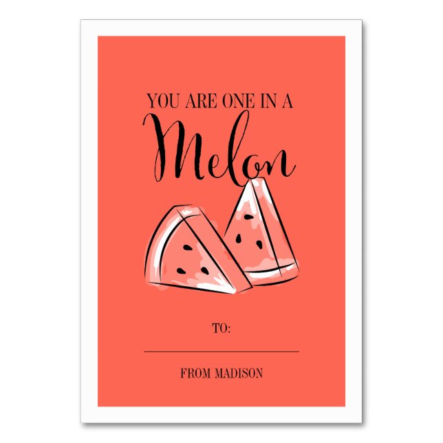 Funny Fruit Pun Melon Classroom Valentine Card Tischnummer (Vorderseite)