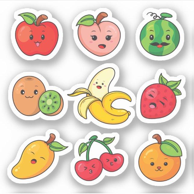 Funny Fruits Chibi Cartoon Style Aufkleber (Vorderseite)