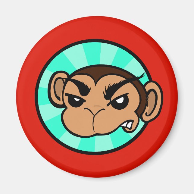 FUNNY FRUSTRATED MONKEY ROUND MAGNET (Vorne)