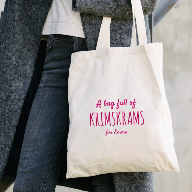 Funny "Full of Krimskrams" Zitat - Rosa Typografie Tragetasche (Von Creator hochgeladen)