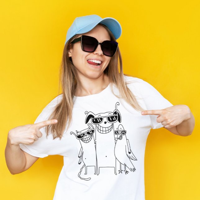 Funny Fun Grinning Gang Hund Katze Parrot Charakte T-Shirt (Von Creator hochgeladen)
