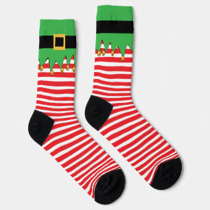Funny Fun Quirky Elf Jingle! Candy Striped Socken