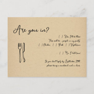 Funny & Fun Script Wedding RSVP Postcard - Kraft Einladungspostkarte
