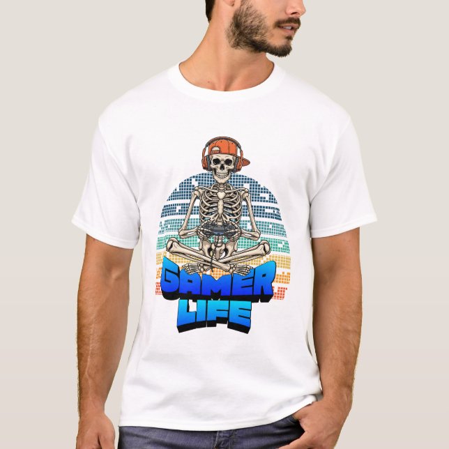 Funny Funky Skull Gaming Gamer Life Tee Design (Vorderseite)